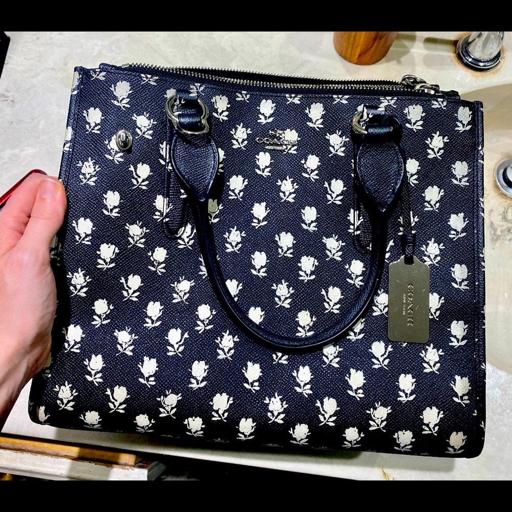 Coach Crosby White Floral Print Leather Satchel